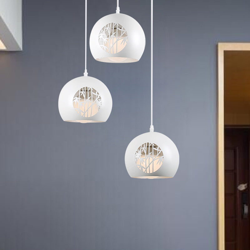 Modernista Global Multi Light Posting Iron Comedor de 3 luces Lámpara colgante en blanco con patrón de bambú de corte láser