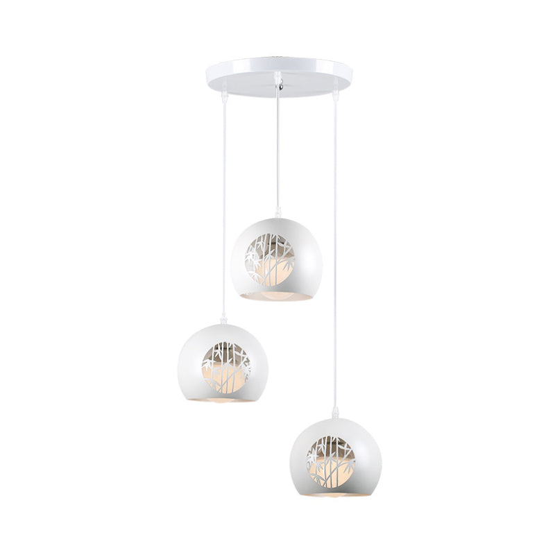 Modernista Global Multi Light Posting Iron Comedor de 3 luces Lámpara colgante en blanco con patrón de bambú de corte láser