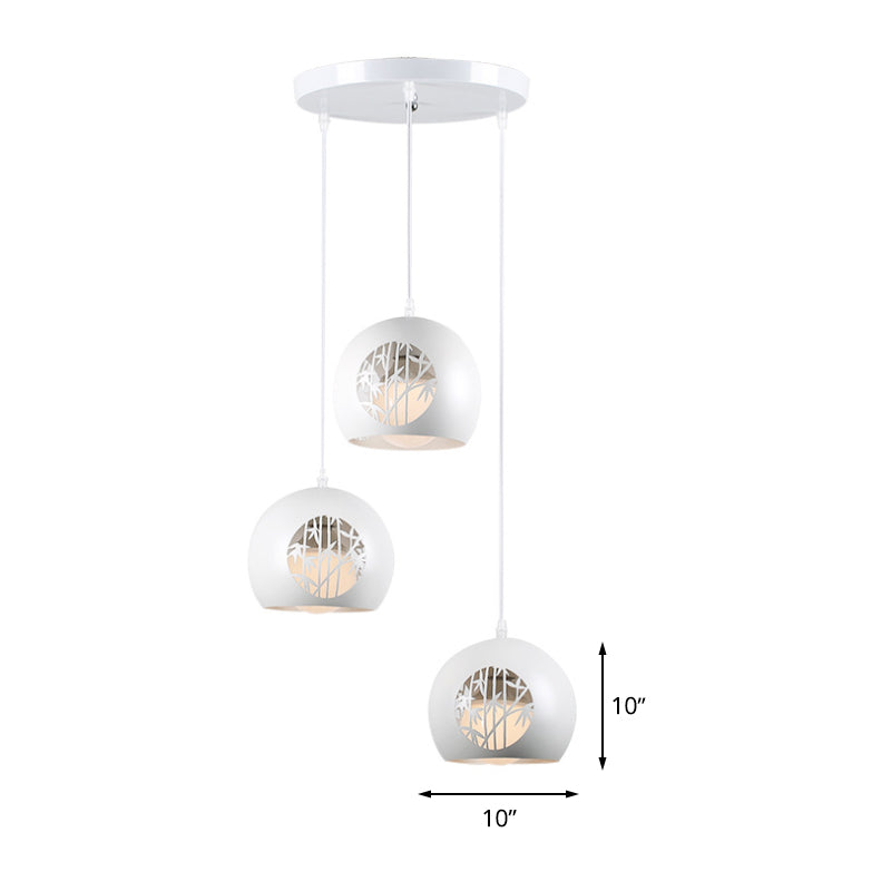 Modernista Global Multi Light Posting Iron Comedor de 3 luces Lámpara colgante en blanco con patrón de bambú de corte láser