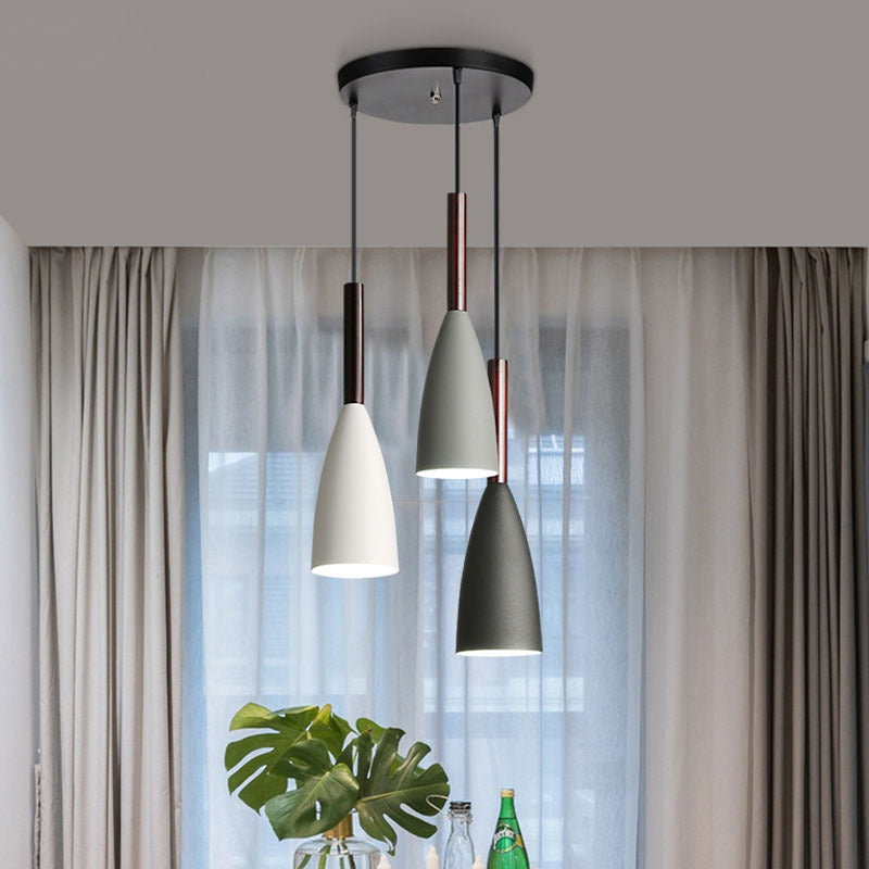 Petite cloche salle à manger suspendue léger fer 3-léger pendentif multi-lampe noir avec canopée ronde
