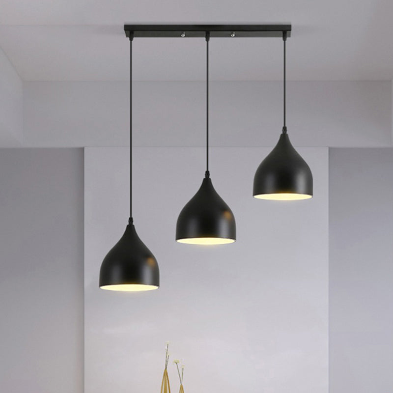 Metallic Onion Cluster Pendant Lamp Contemporain 3 Heads Black Down Lighting avec une canopée linéaire