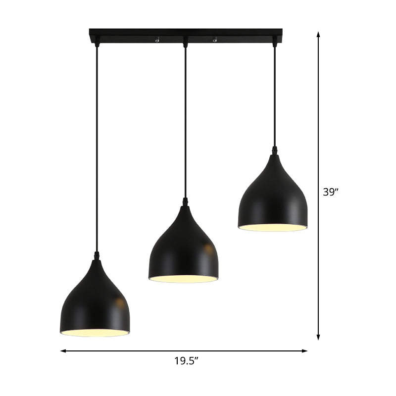 Metallic Onion Cluster Pendant Lamp Contemporain 3 Heads Black Down Lighting avec une canopée linéaire