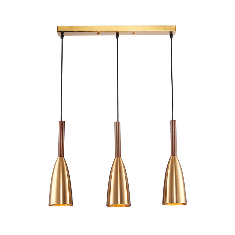 Gold Bullet Cluster hanglamp Moderne stijl 3-Bulb metalen plafondlicht met lineaire luifel