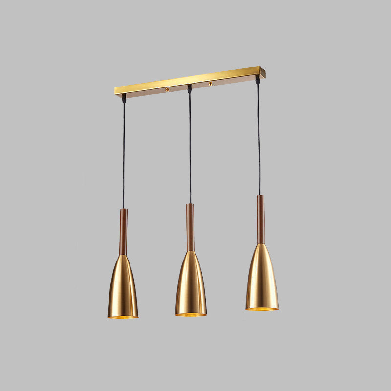 Gold Bullet Cluster hanglamp Moderne stijl 3-Bulb metalen plafondlicht met lineaire luifel