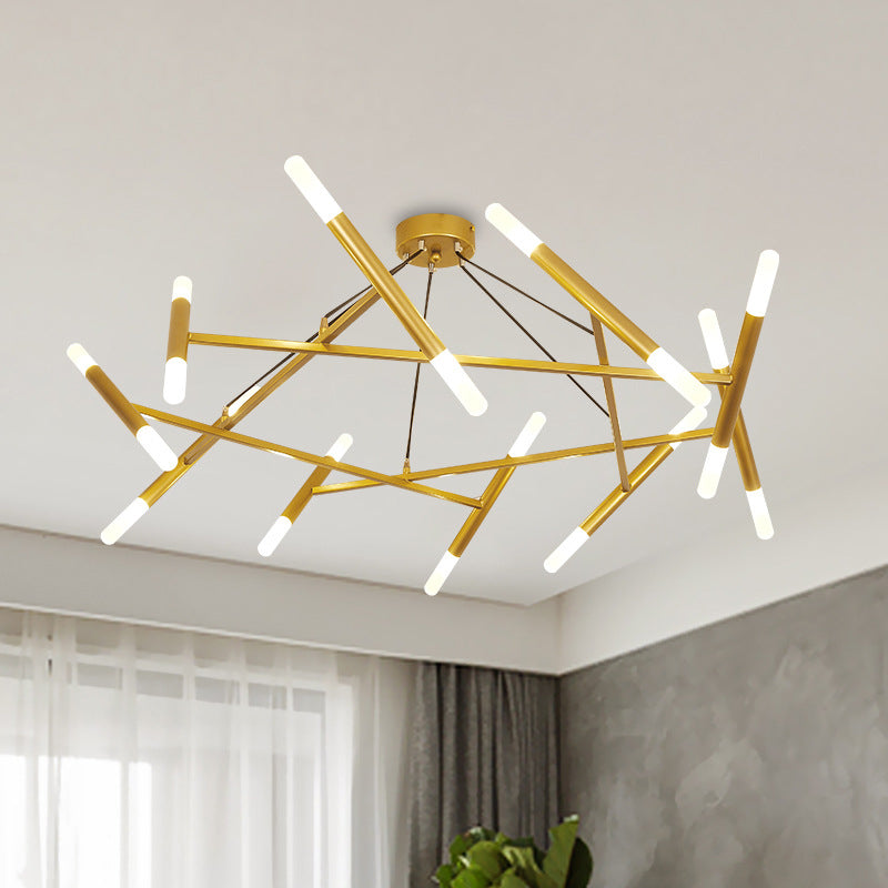 Metallic Slim Tube suspendu lampe contemporaine 20 bulbes en laiton LED PRENDANT PENDANT