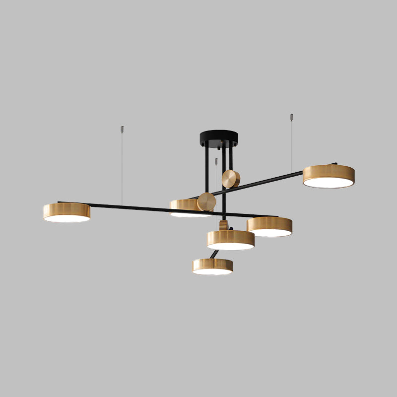 Pendentif multi-lampe moderniste à 6 têtes avec ombre métallique Black and Gold Small Drum Suspension Light