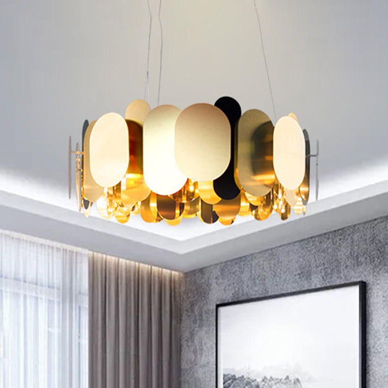 Panneau ovale Salon Pendant Métal LED moderniste plafond suspendu plafond en laiton, blanc / chaud