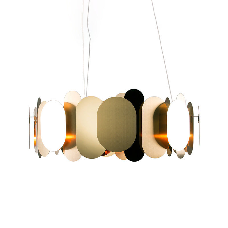 Panneau ovale Salon Pendant Métal LED moderniste plafond suspendu plafond en laiton, blanc / chaud