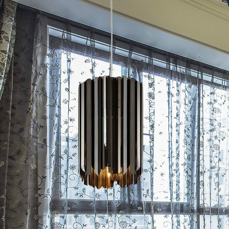 Modern 1-Light Pendant Ceiling Lamp with Metal Shade Black/Chrome/Gold Finish Cylindrical Hanging Light Kit