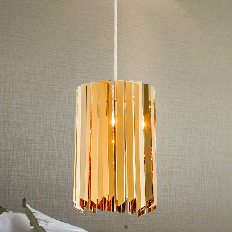 Modern 1-Light Pendant Ceiling Lamp with Metal Shade Black/Chrome/Gold Finish Cylindrical Hanging Light Kit