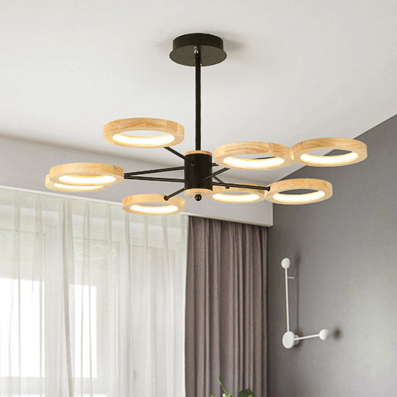 Wood Sputnik Chandelier Pendant Light Modern 3/5/6 Lights Black Led Hanging Ceiling Lamp in Natural Light
