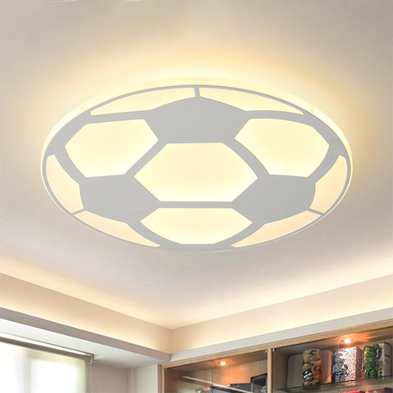 Sport Flat Soccer Flush Ceiling Light Acrylic Ceiling Mount Light in White for Kid Bedroom