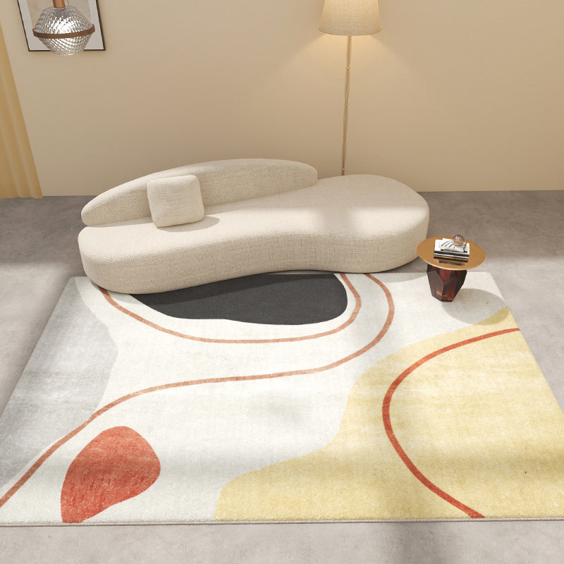 White Modern Rug Polyester Color Block Rug Stain Resistant Rug for Living Room