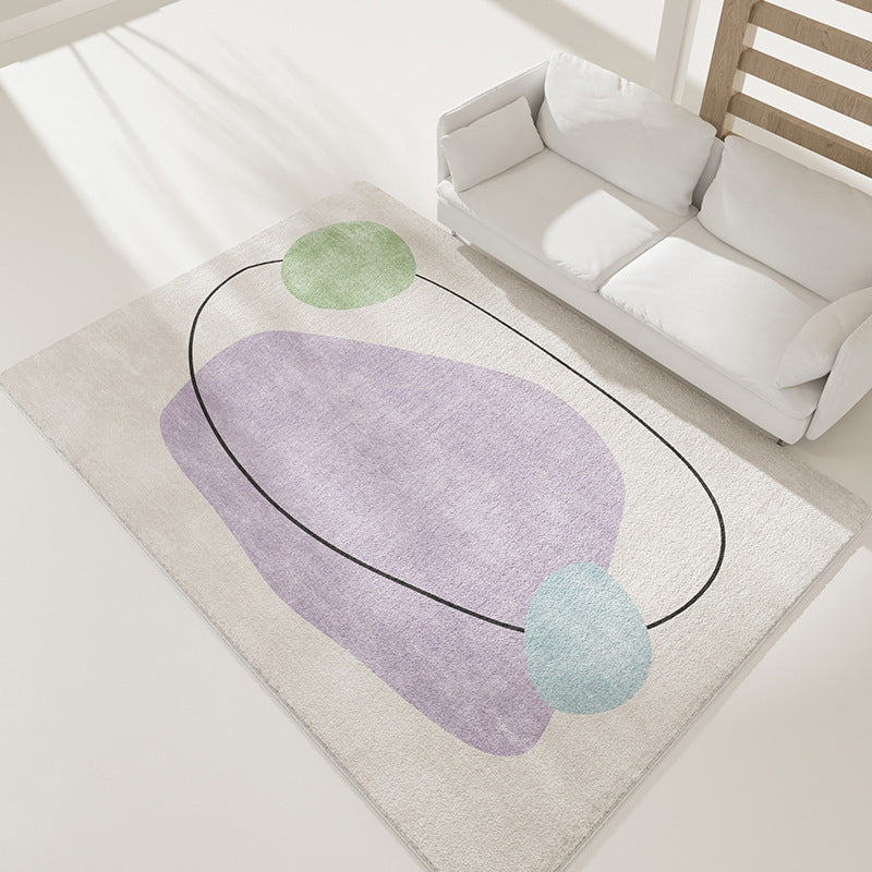 White Modern Rug Polyester Color Block Rug Stain Resistant Rug for Living Room