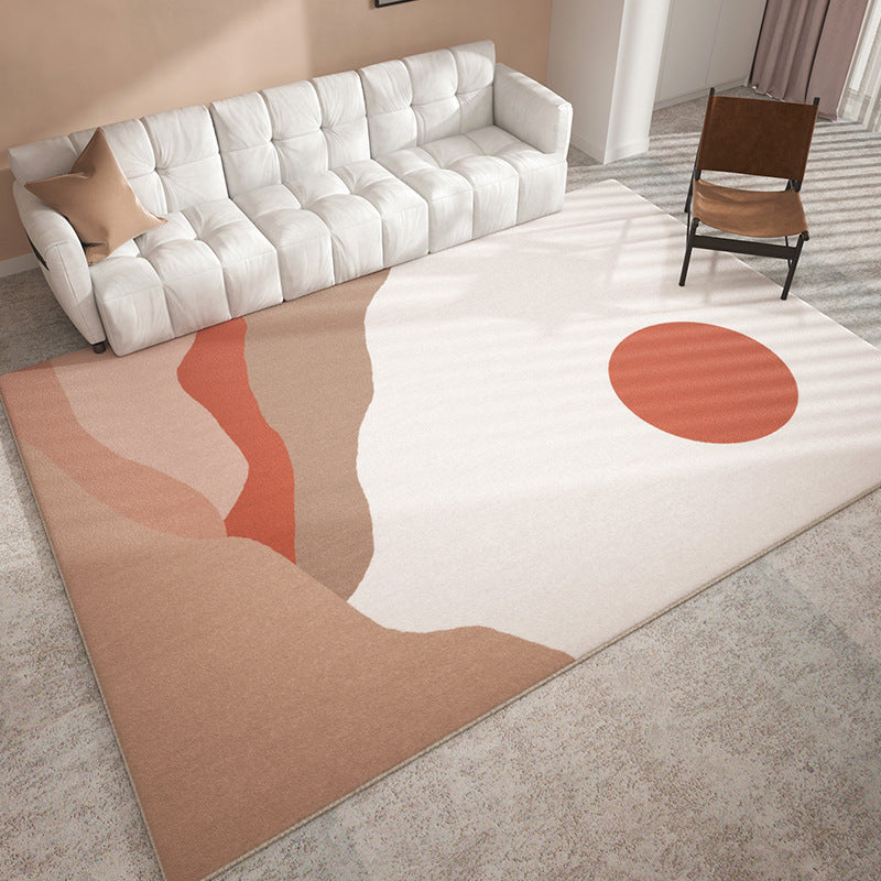 White Modern Rug Polyester Color Block Rug Stain Resistant Rug for Living Room