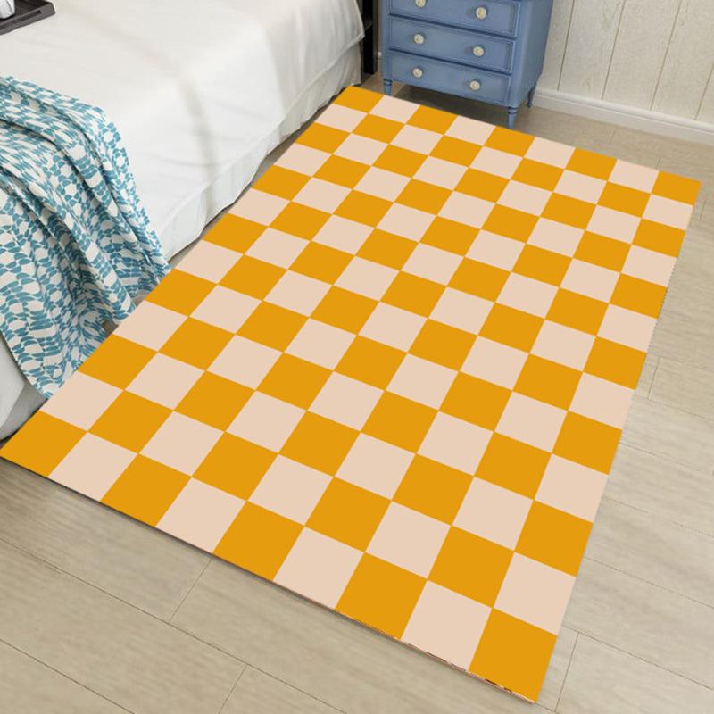 Orange Modern Rug Polyester Check Print Rug Washable Rug for Living Room