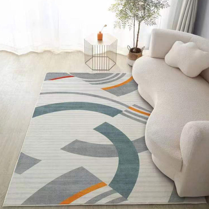 Beige Modern Rug Polyester Striped Rug Non-Slip Backing Rug for Living Room