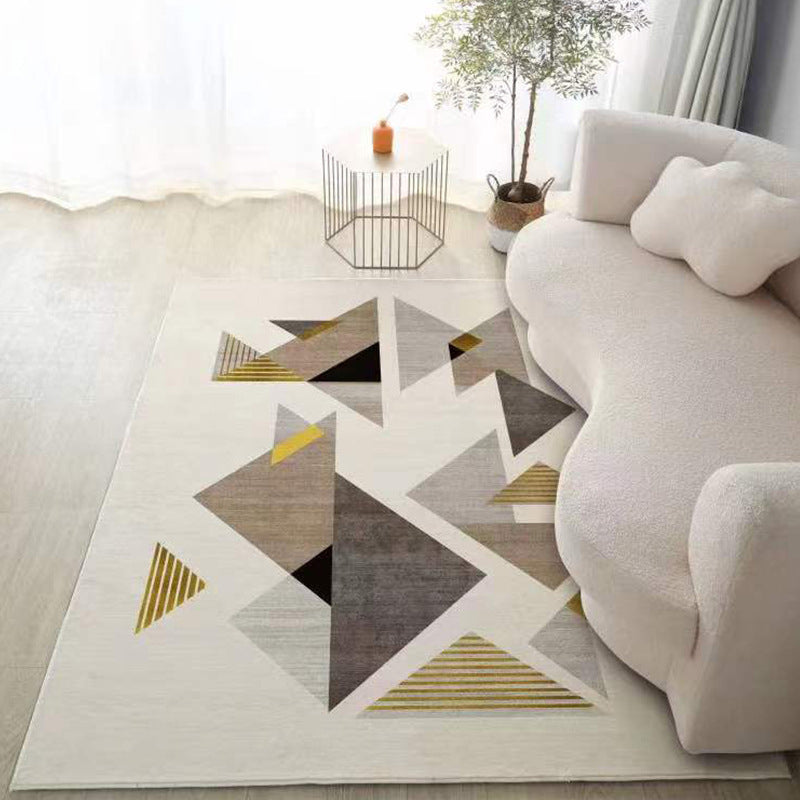 Beige Modern Rug Polyester Striped Rug Non-Slip Backing Rug for Living Room