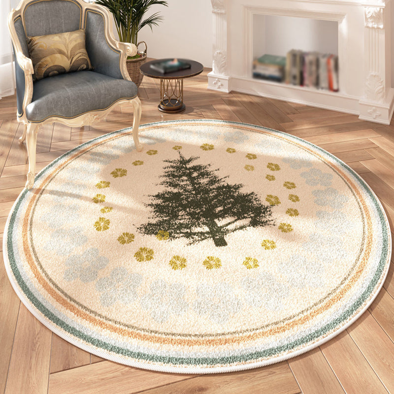 Beige Modern Area Rug Polyester Plant Rug Stain Resistant Rug for Living Room