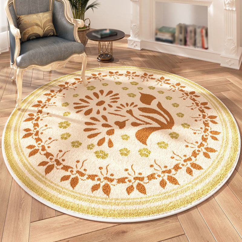 Beige Modern Area Rug Polyester Plant Rug Stain Resistant Rug for Living Room