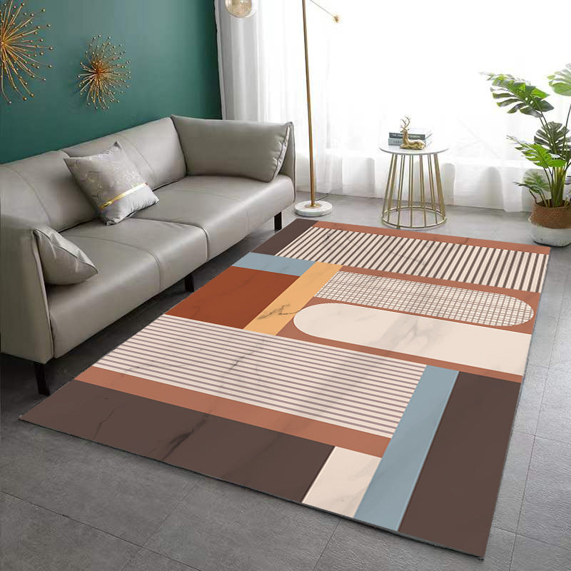 Dark Green Modern Rug Poleyester Pattern Rug Washable Rug for Living Room