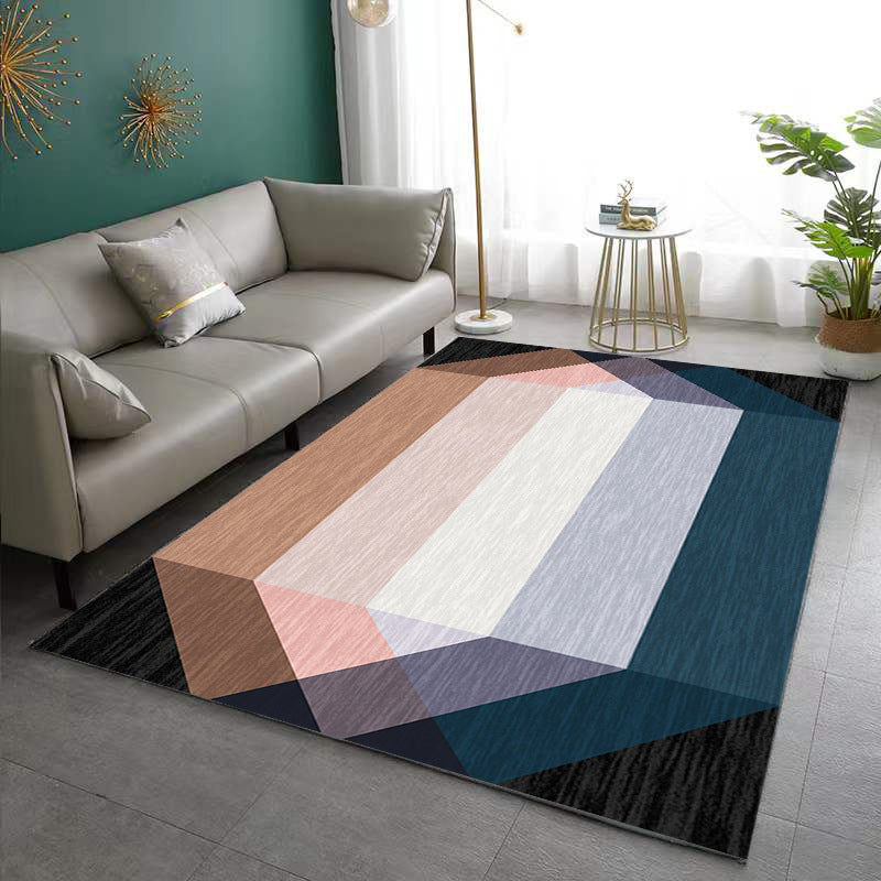 Dark Green Modern Rug Poleyester Pattern Rug Washable Rug for Living Room