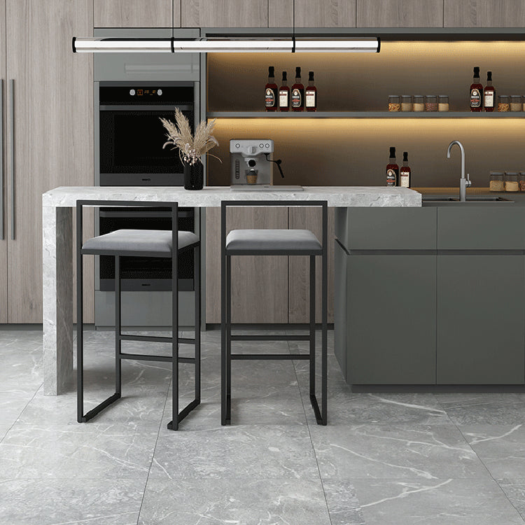 Modern Backrest Armless Counter Stool Iron Cafe Bar Stool with Velvet Cushion and Pedal