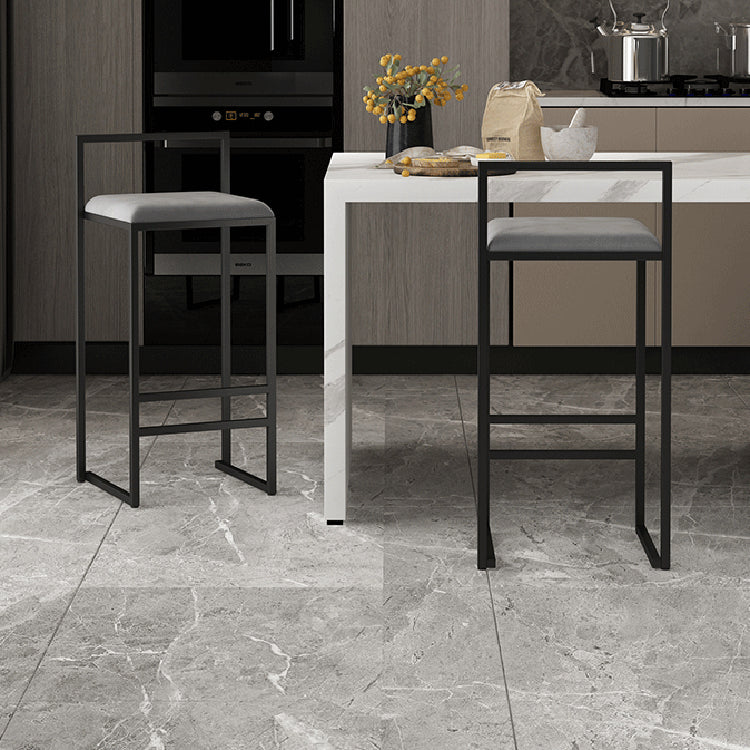 Modern Backrest Armless Counter Stool Iron Cafe Bar Stool with Velvet Cushion and Pedal