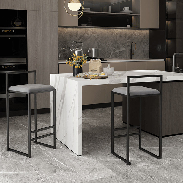 Modern Backrest Armless Counter Stool Iron Cafe Bar Stool with Velvet Cushion and Pedal