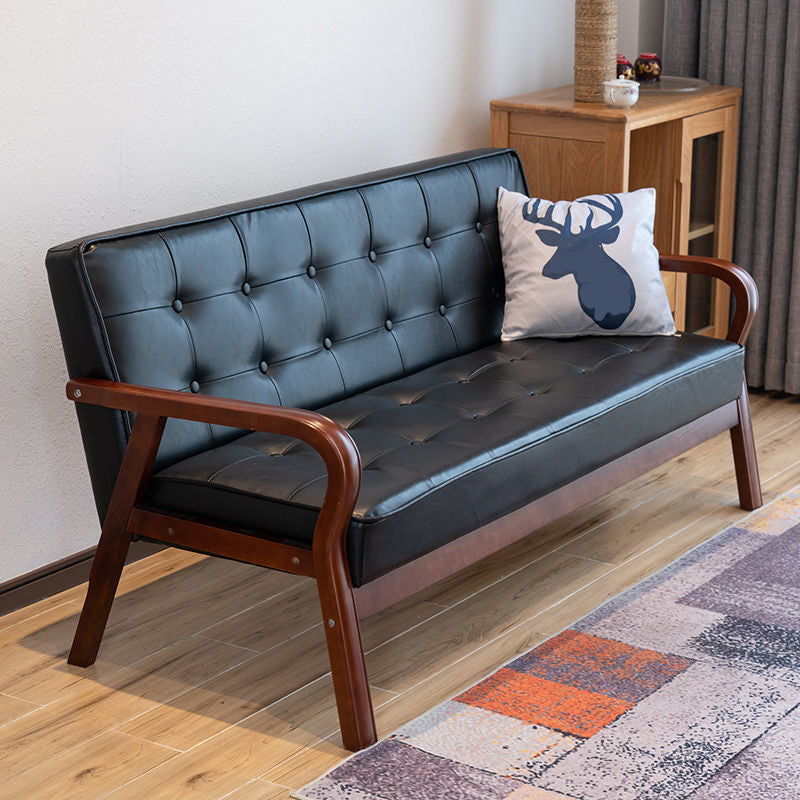 29.5"H Faux Leather Tuxedo Solid Color Square Arm Sofa for Living Room