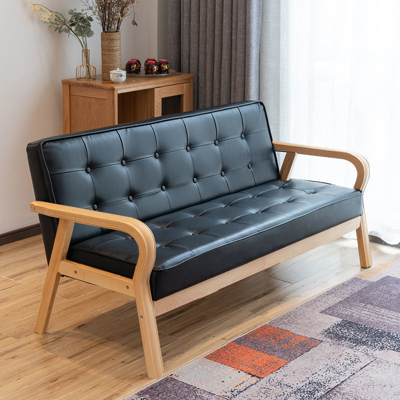 29.5"H Faux Leather Tuxedo Solid Color Square Arm Sofa for Living Room