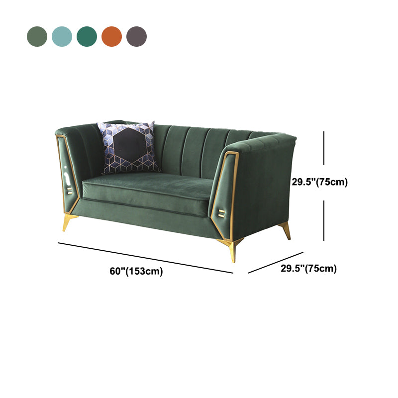29.5"H Velvet/ Faux Leather Sewn Pillow Back Tuxedo Arm Sofa for Living Room