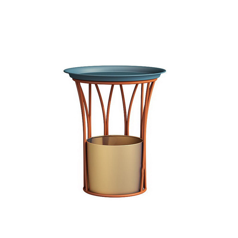 Iron Pedestal Side Table Round Tray Top Side End Table with Storage