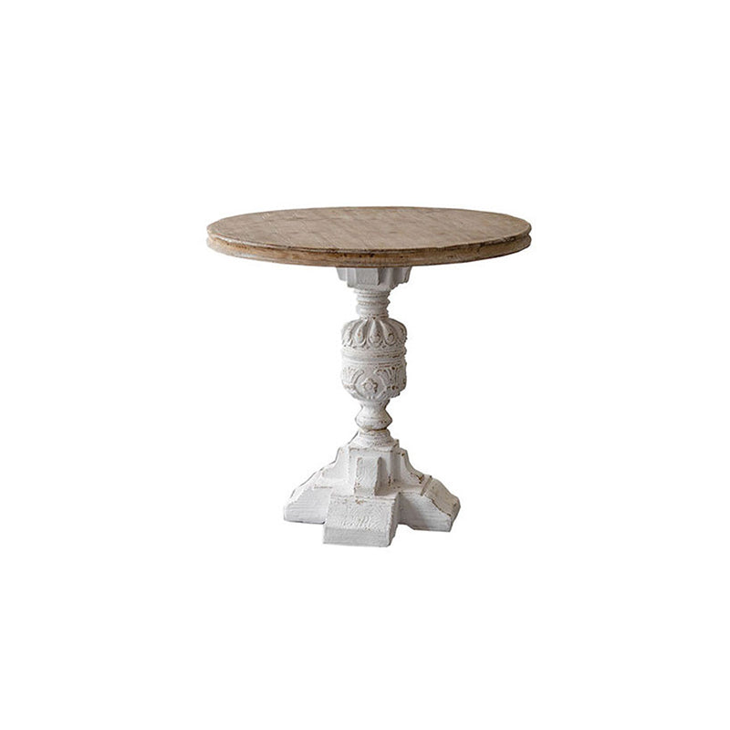 Pedestal Side Table Wood Round Side End Table- Distressed Surface Treatment