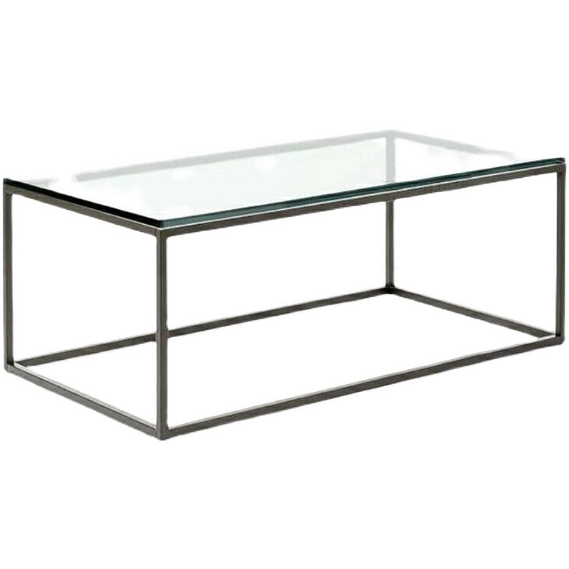 17.7" Tall Modern Steel Frame Base Glass Rectangular Table Top Coffee Table