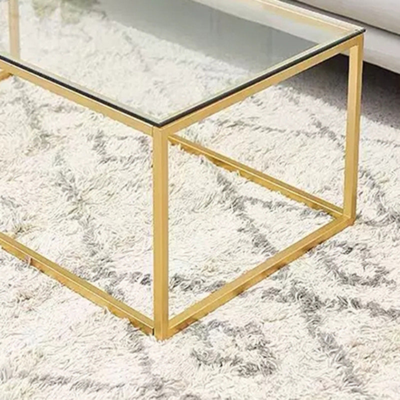 17.7" Tall Modern Steel Frame Base Glass Rectangular Table Top Coffee Table