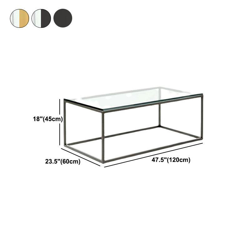 17.7" Tall Modern Steel Frame Base Glass Rectangular Table Top Coffee Table
