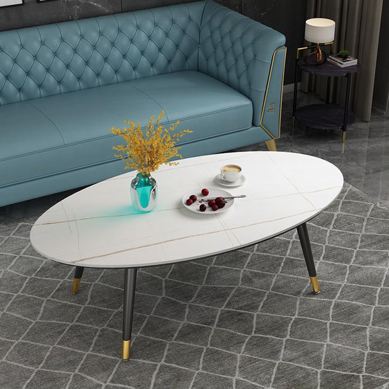18.8" Tall Modern Ironcraft 4 Legs Black/white Slate Top Coffee Table