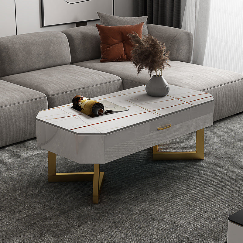 17.7" Tall Modern Metal Sled Base Slate Rectangular Top Coffee Table with Drawers