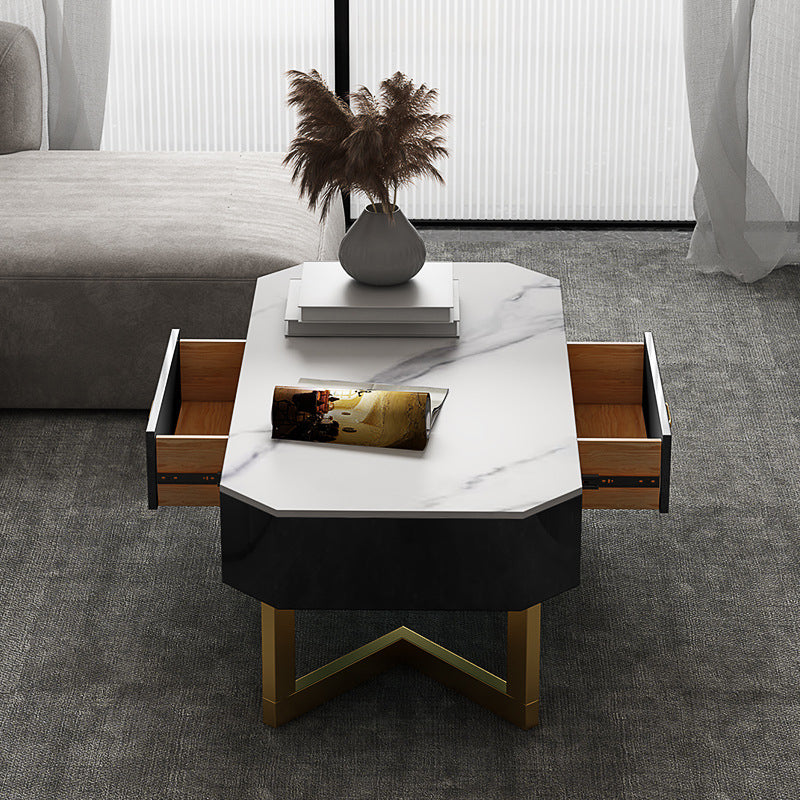17.7" Tall Modern Metal Sled Base Slate Rectangular Top Coffee Table with Drawers