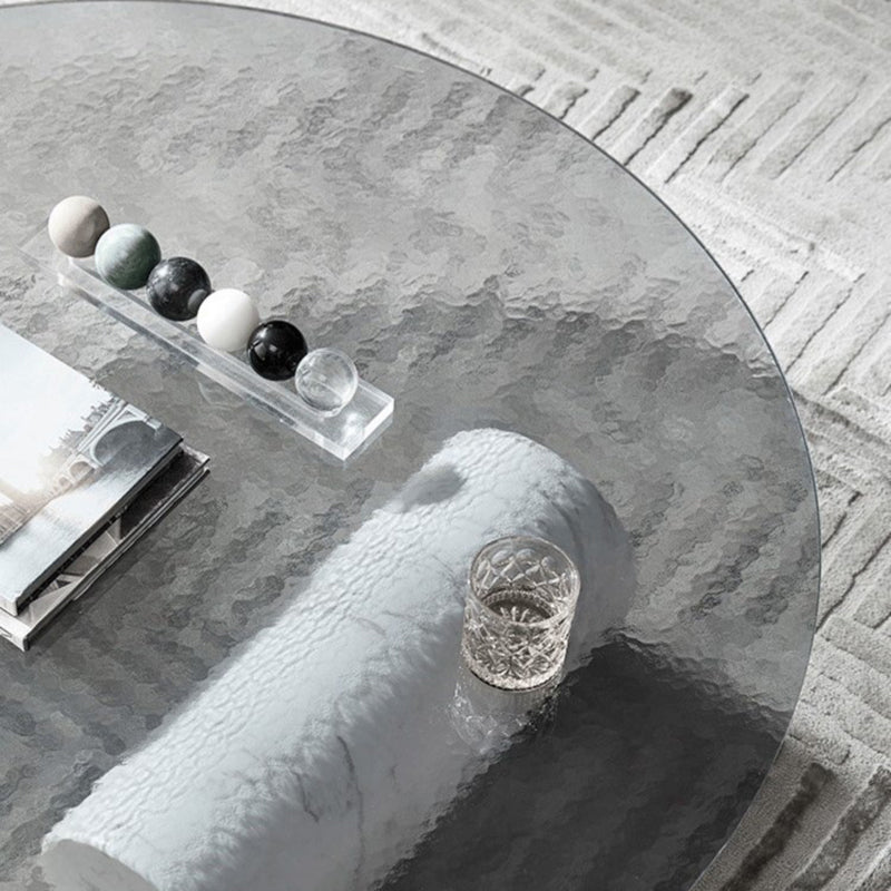 9.8"H Modern Marble Abstract Base Glass Round Coffee Table for Living Room
