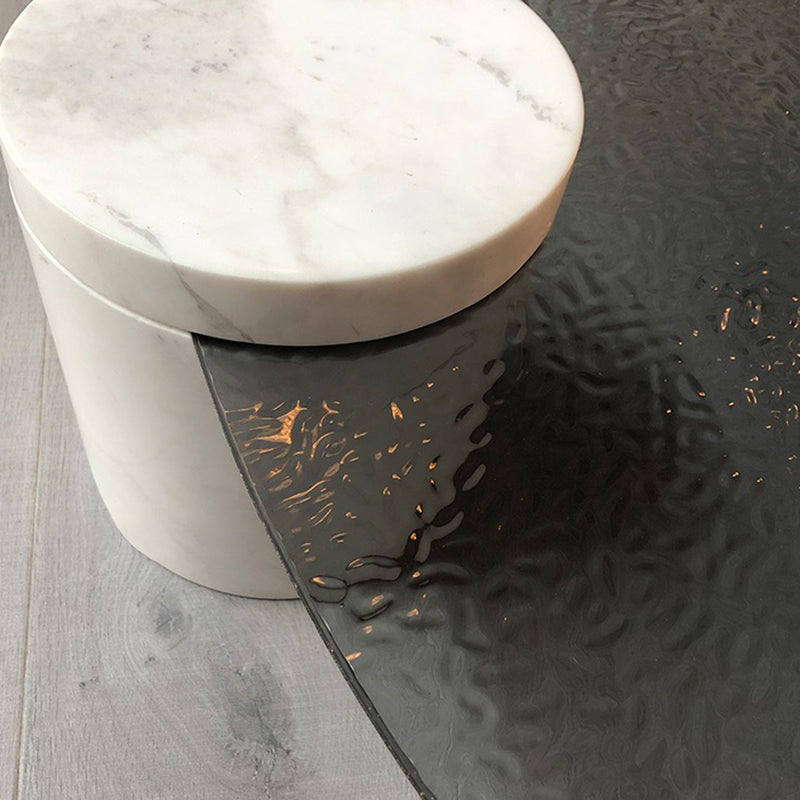 9.8"H Modern Marble Abstract Base Glass Round Coffee Table for Living Room