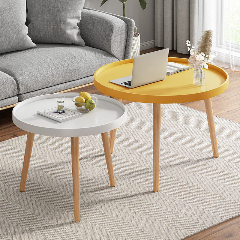 19.6"H Modern 3 Legs Wood Base Plastic Round Tray Top Coffee Table