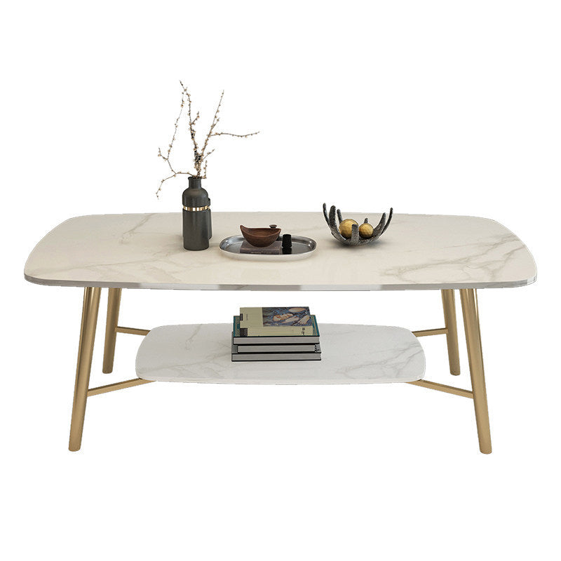 17.7"H Modern Ironcraft Cross Legs Slate Rectangular Table Top Coffee Table with Shelf
