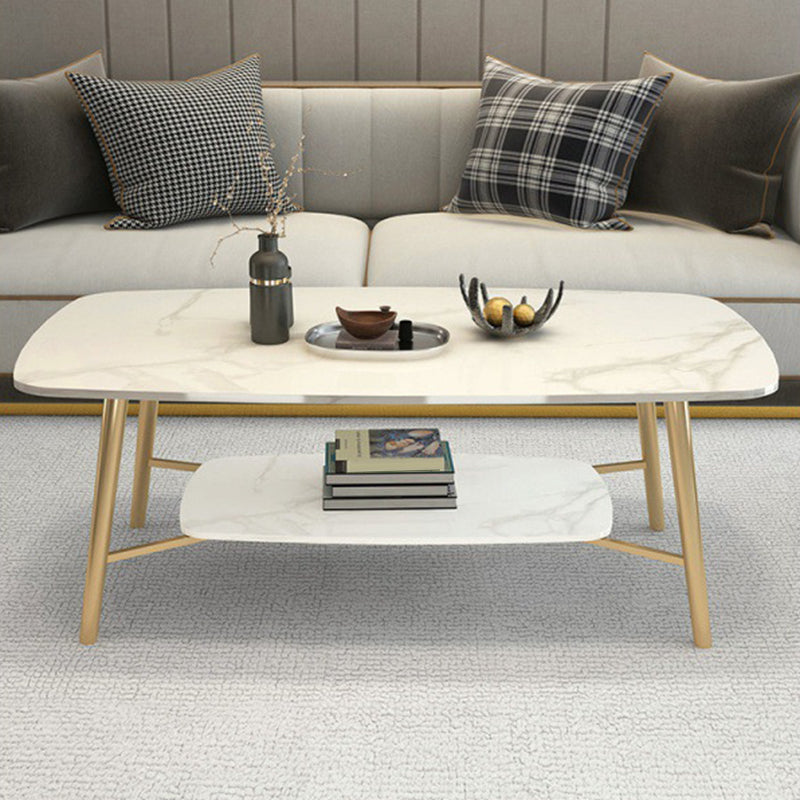 17.7"H Modern Ironcraft Cross Legs Slate Rectangular Table Top Coffee Table with Shelf