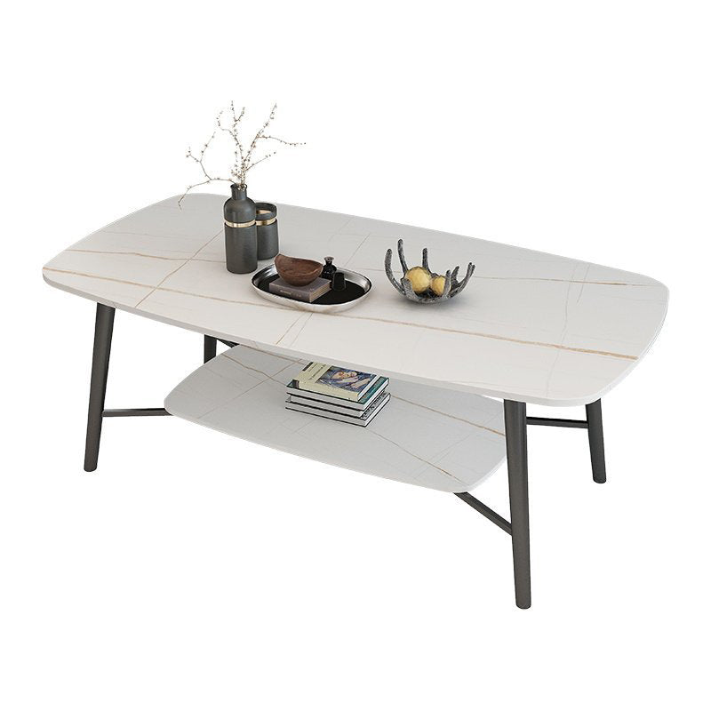 17.7"H Modern Ironcraft Cross Legs Slate Rectangular Table Top Coffee Table with Shelf
