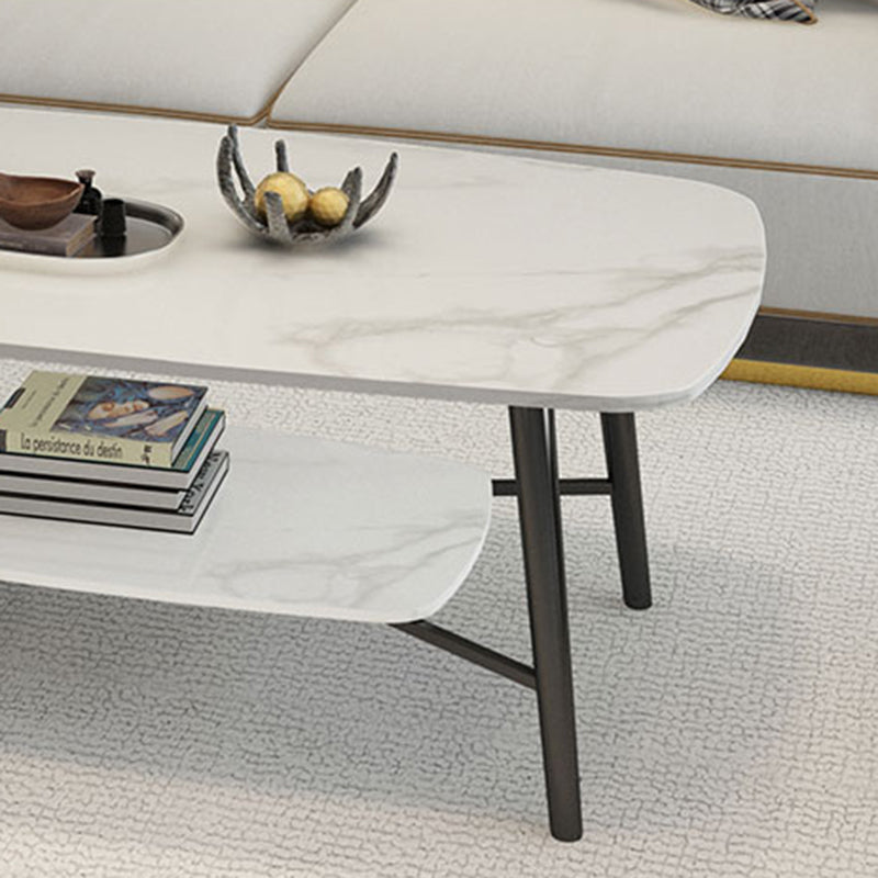 17.7"H Modern Ironcraft Cross Legs Slate Rectangular Table Top Coffee Table with Shelf