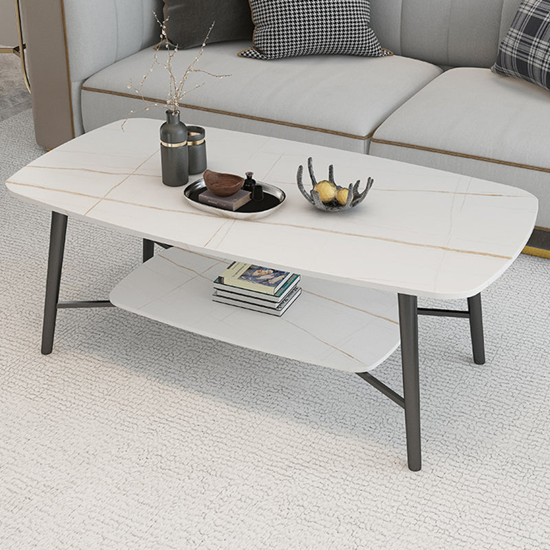 17.7"H Modern Ironcraft Cross Legs Slate Rectangular Table Top Coffee Table with Shelf