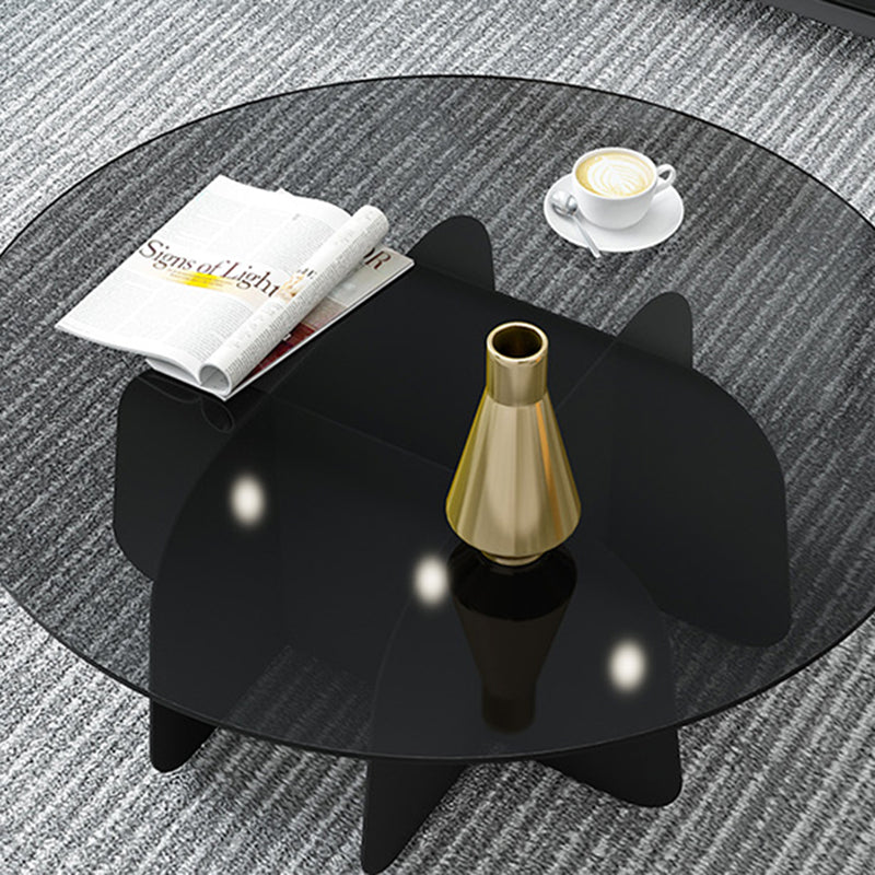 13.7"H Modern Metal Abstract Glass/slate Round Top Coffee Table