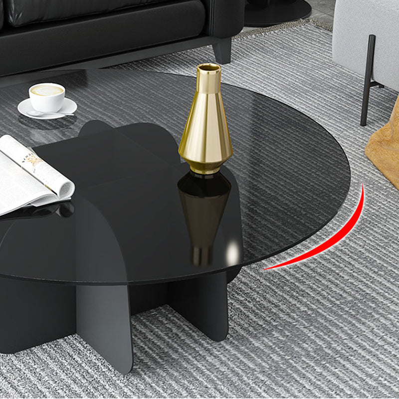 13.7"H Modern Metal Abstract Glass/slate Round Top Coffee Table
